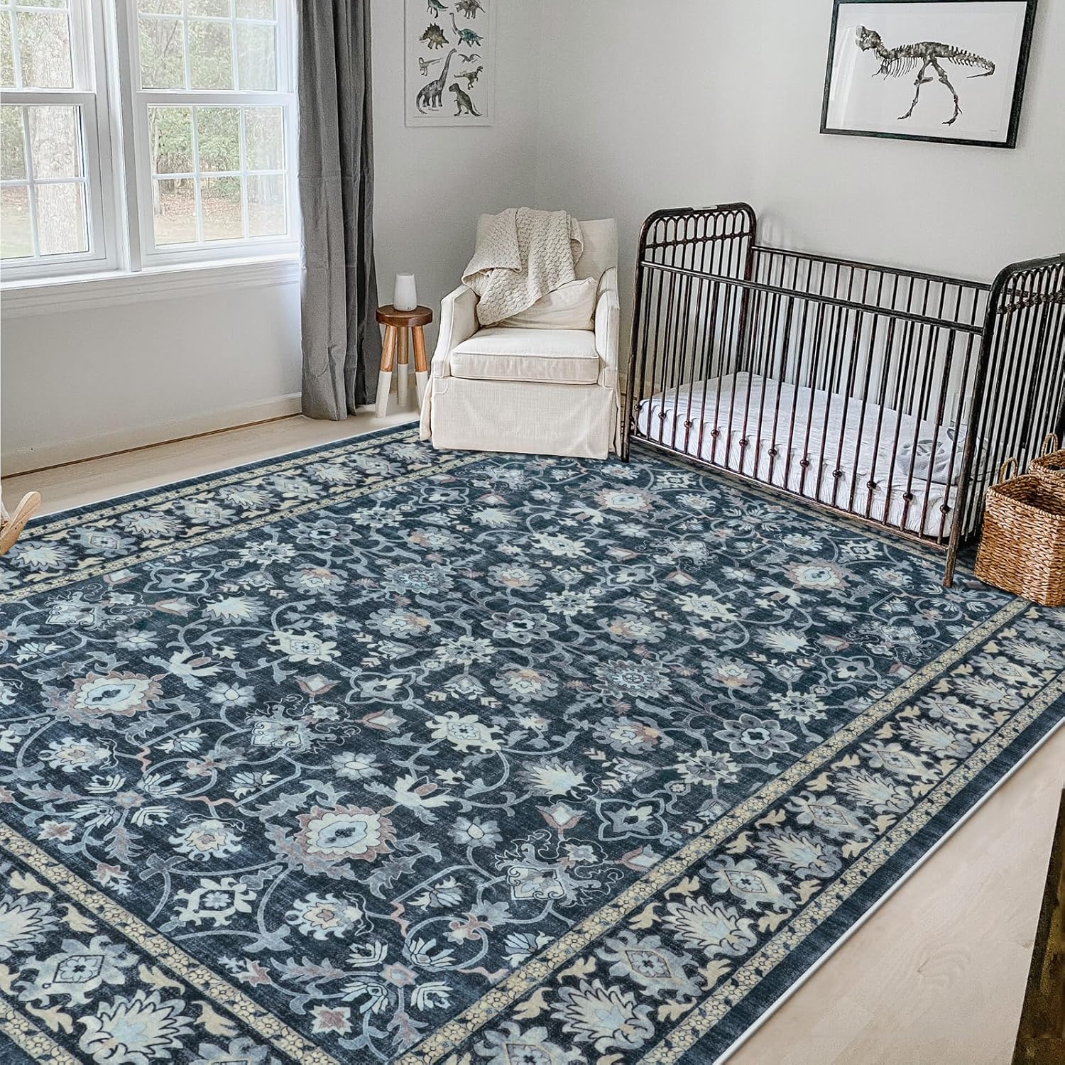 LIVEBOX Washable Area Rug 8x10 - Soft Blue Boho Carpet for Home