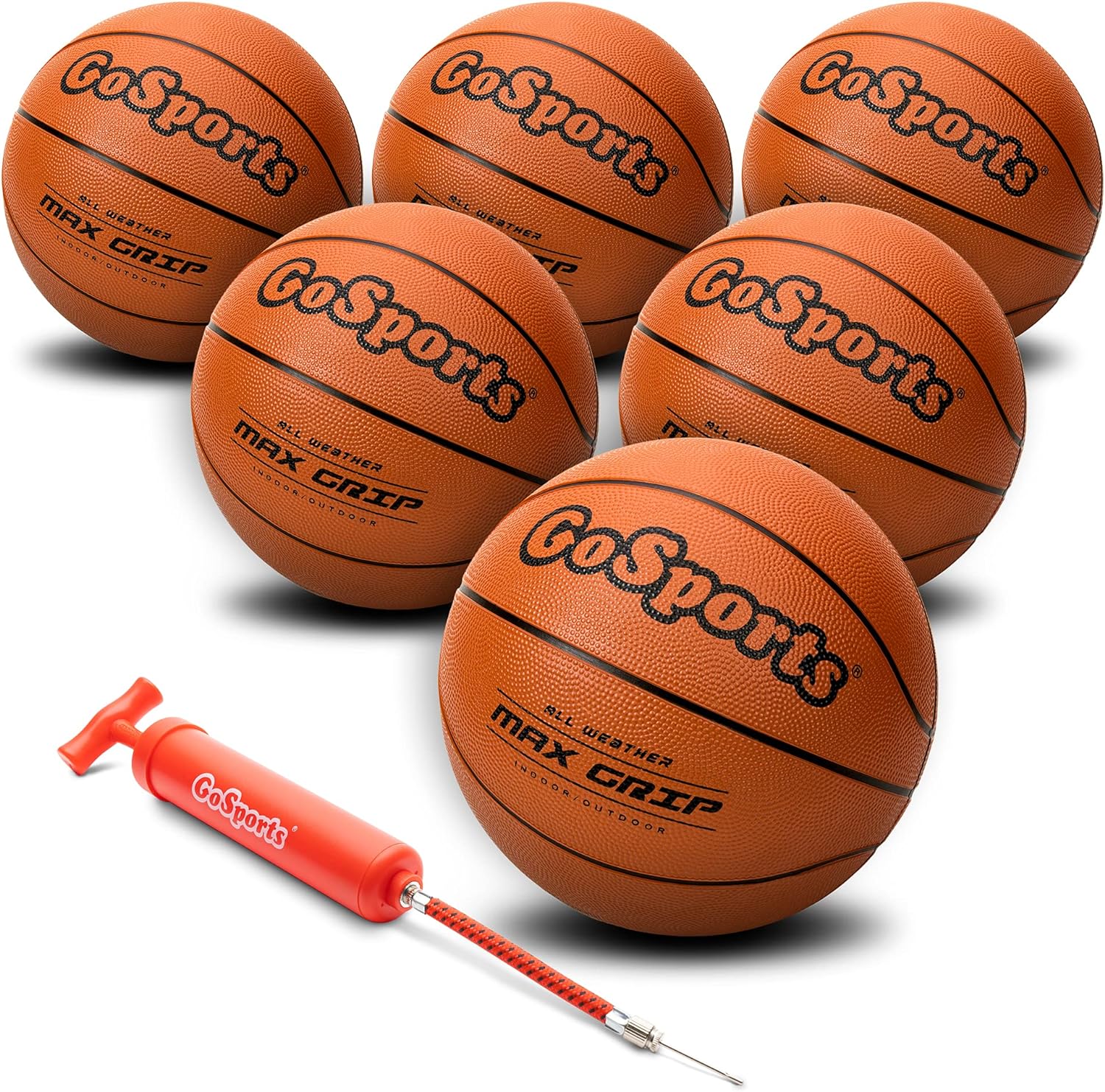 GoSports Indoor Outdoor Rubber Basketballs Six Pack with Pump