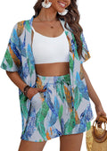 Women's Tropical 2 Piece Kimono Cover Up Set - Lightweight Beachwear