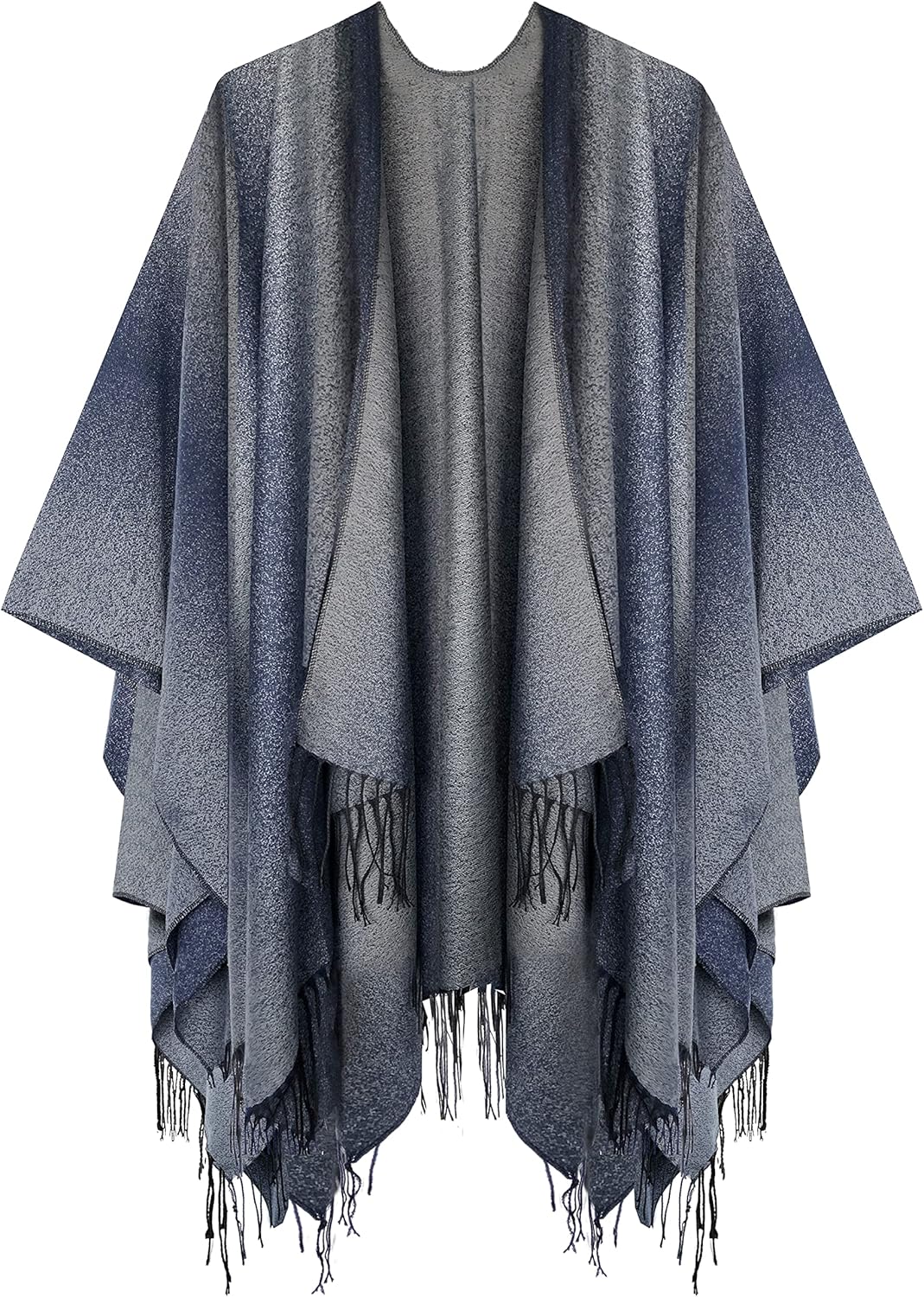 Urban CoCo Women's Printed Tassel Open Front Poncho Cape Wrap