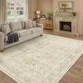 Vintage Area Rug 8x10 Beige Low Pile Washable Rug - Classic Distressed