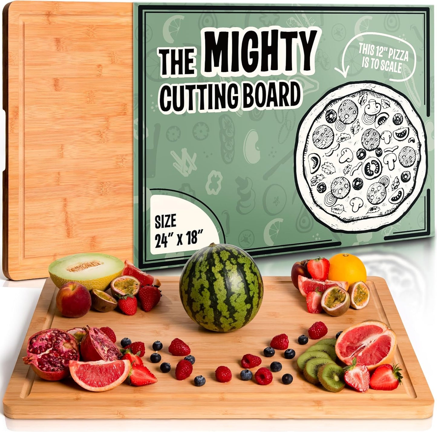 Large Bamboo Cutting Board 24 X 18 for Kitchen Prep Needs
