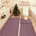 Striped Mauve Bathroom Rug Set 3 Pieces - Ultra Soft Chenille Bath