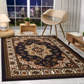 5 ft x 7 ft Black Traditional Oriental Area Rug - Low Profile Non-Skid