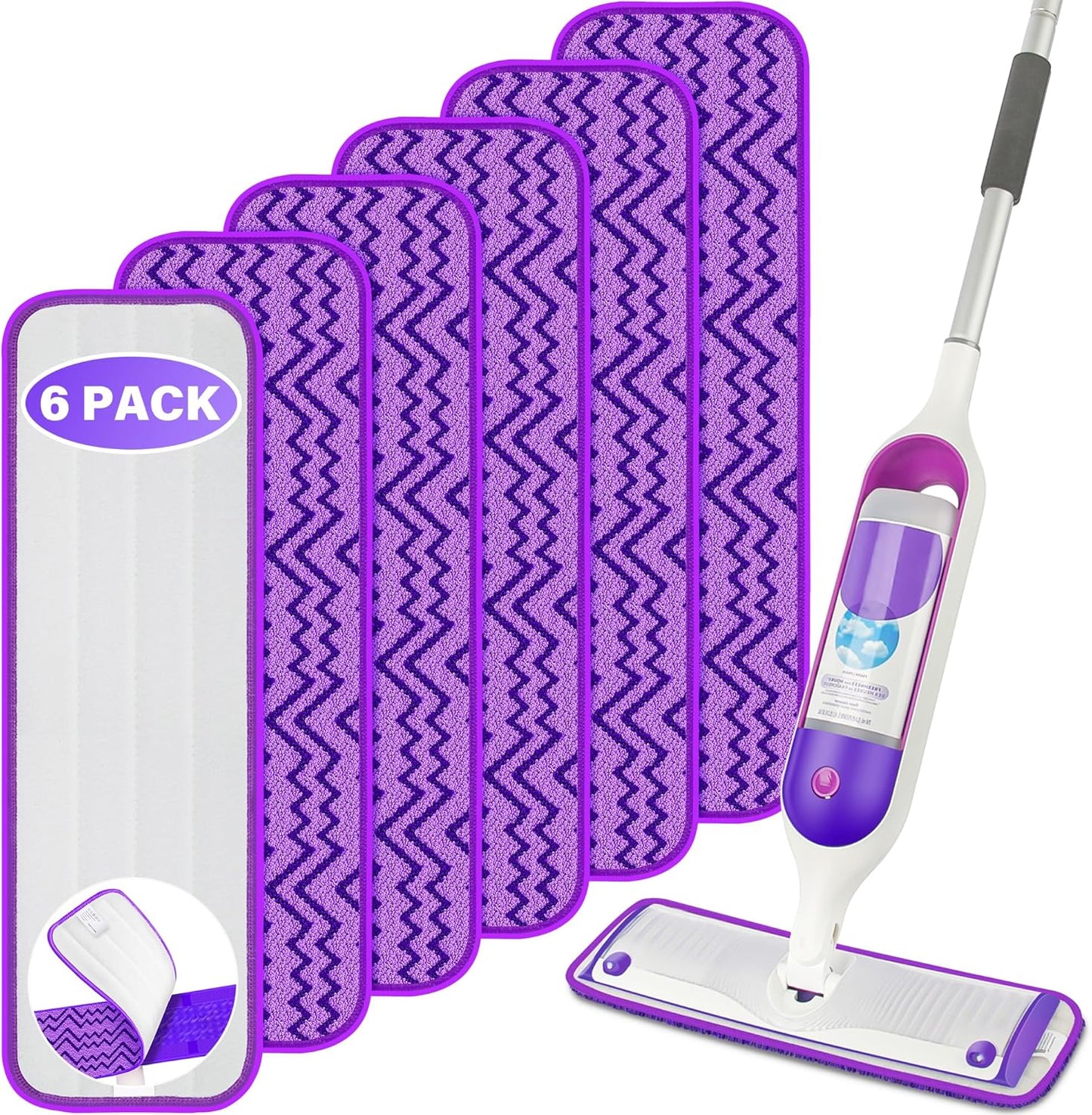 6 Pack Washable Microfiber Mop Pads for Swiffer PowerMop - Multi-Surface Cleaning