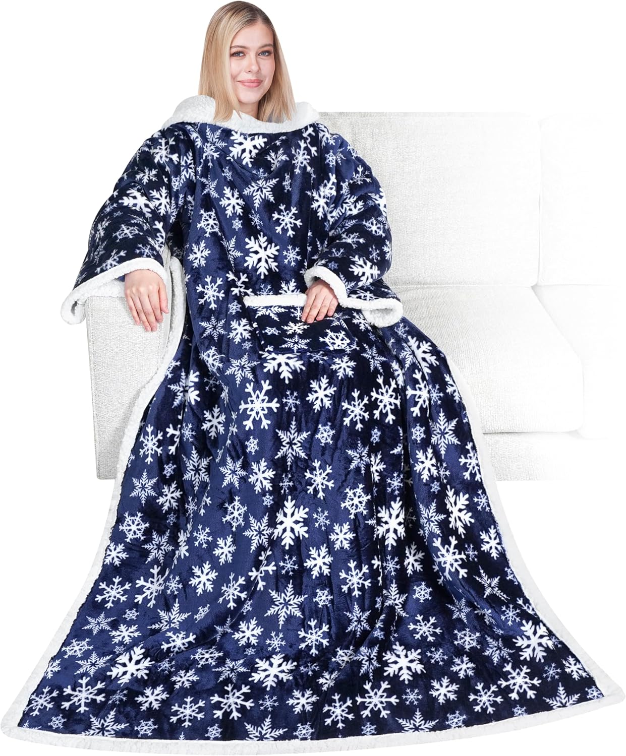 PAVILIA Sherpa Fleece Blanket with Sleeves for Cozy Comfort