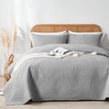 King Quilt Bedding Set Light Grey Leaf Pattern - Lightweight