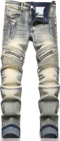 RXXKKK Men's Classic Zipper Biker Regular Fit Flex Jean - Durable if