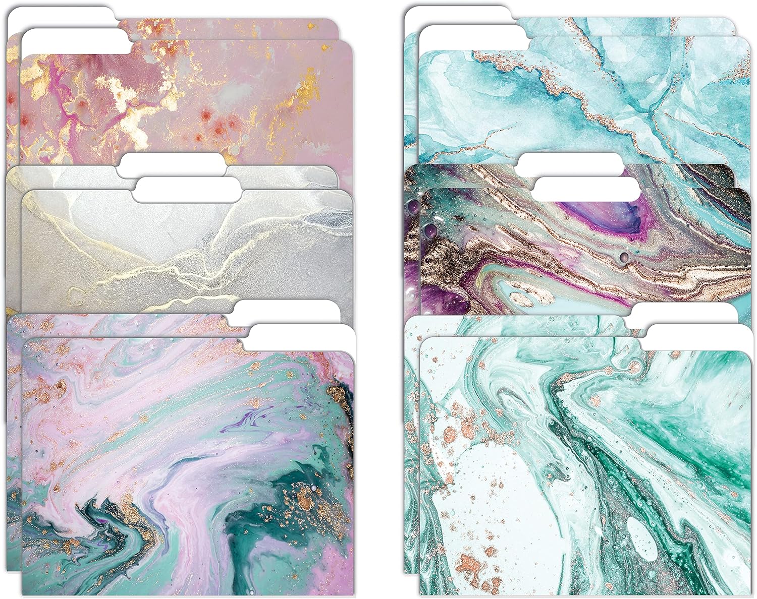 Stylish Marble Design File Folders, 12 Pack