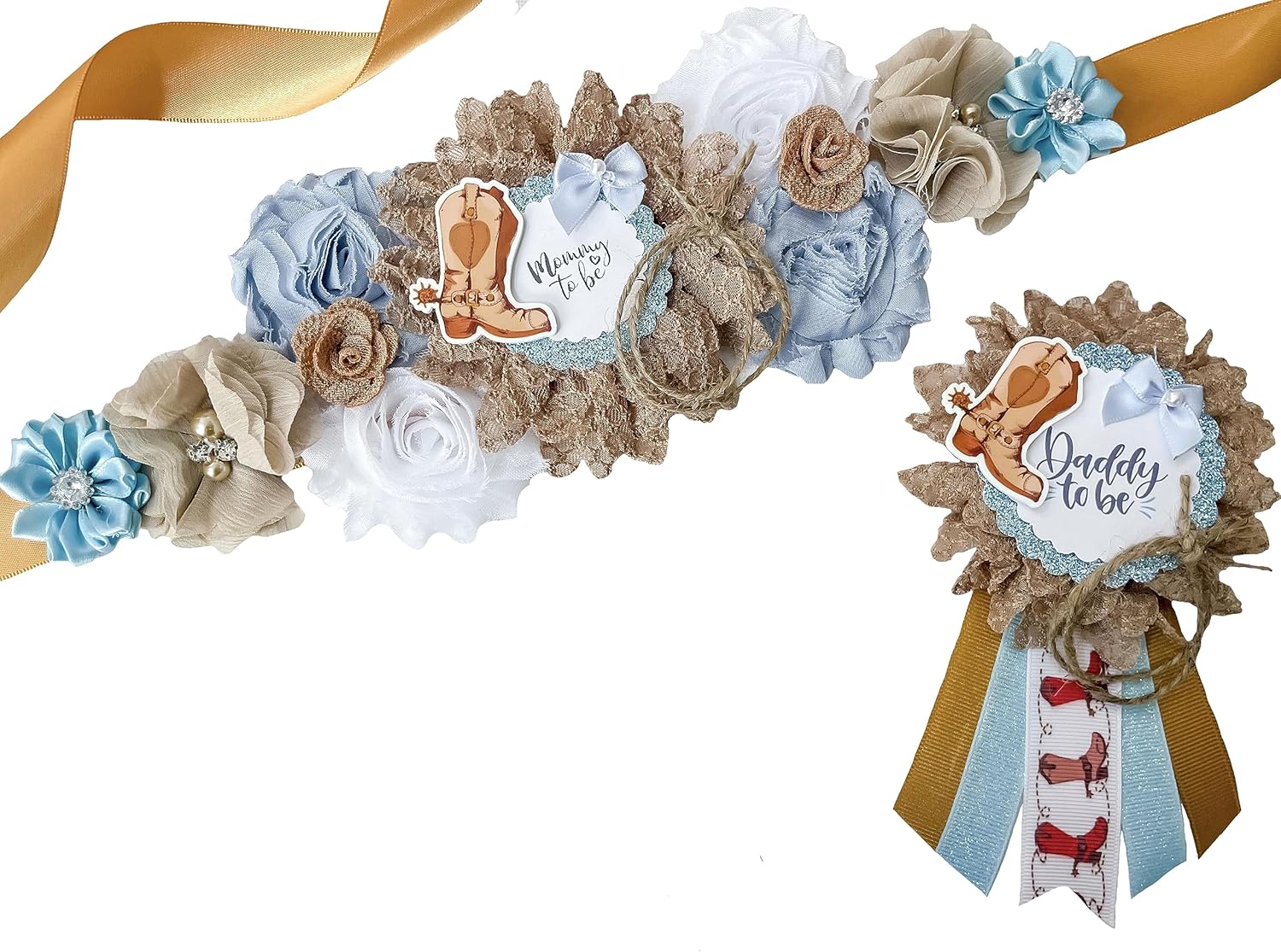 LUE & Brown Cowboy Baby Shower Sash for Mom to Be Fun Accessory