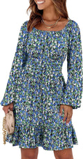 Long Lantern Sleeve Square Neck A-Line Dress - Flattering (Style T268)