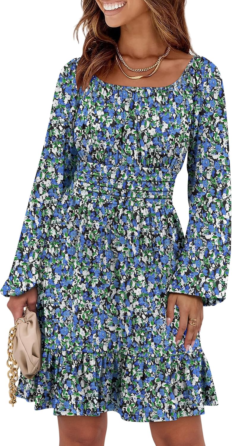 Stylish Long Lantern Sleeve Square Neck Dress for Women 2025