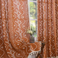 Schweek Rust Orange Boho Curtains 96 in Length - Linen Floral Drapes