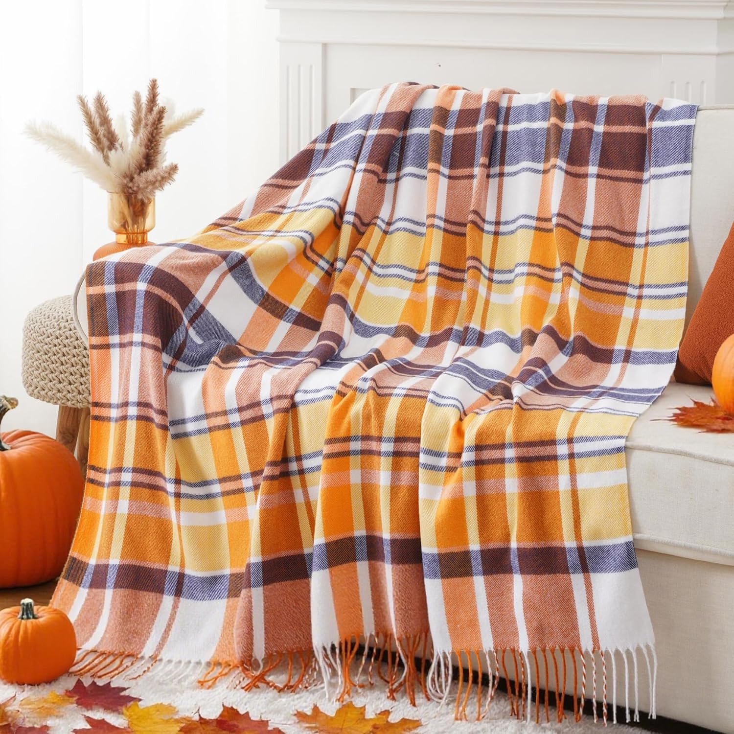 BATTILO HOME Fall Plaid Throw Blanket for Cozy Autumn Vibes