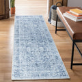 Washable Non-Slip 10 ft Runner Ivory/Denim Blue - Traditional