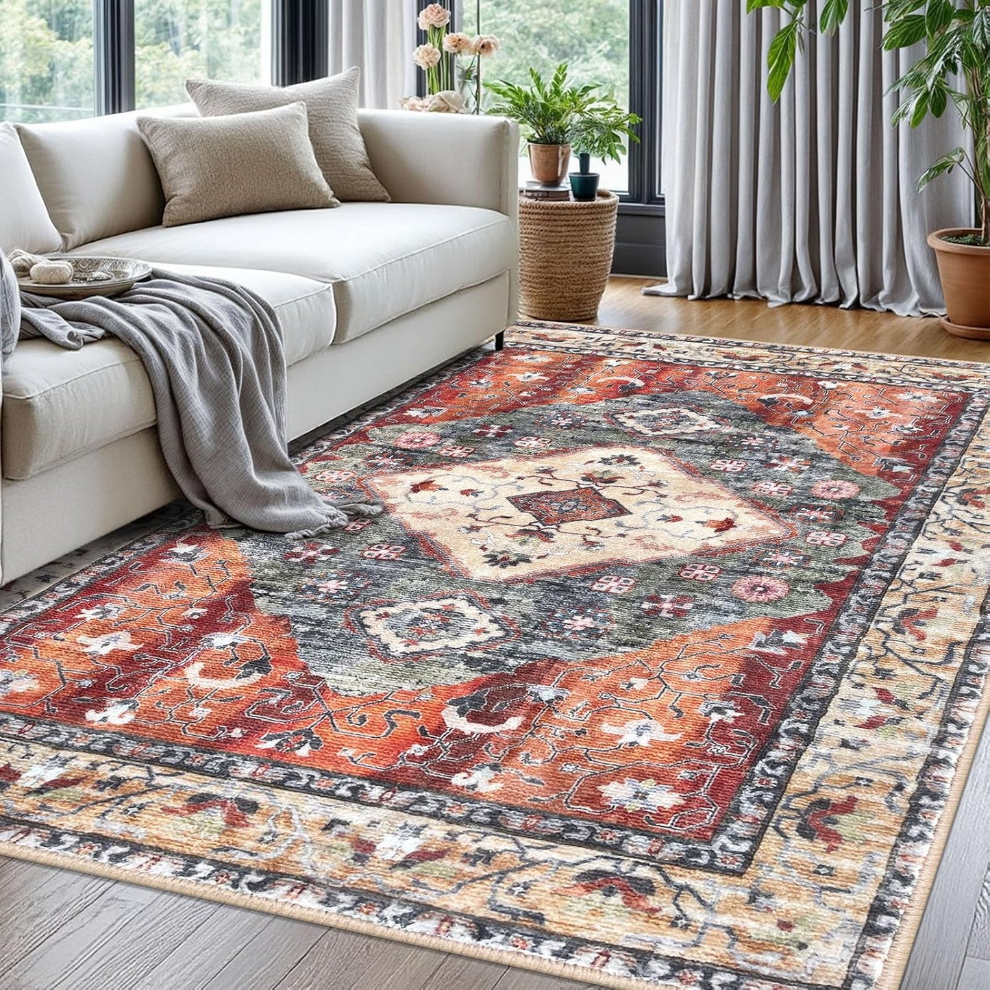 KOZYFLY Boho Area Rug 5x7 Ft Non Slip Vintage Floor Carpet