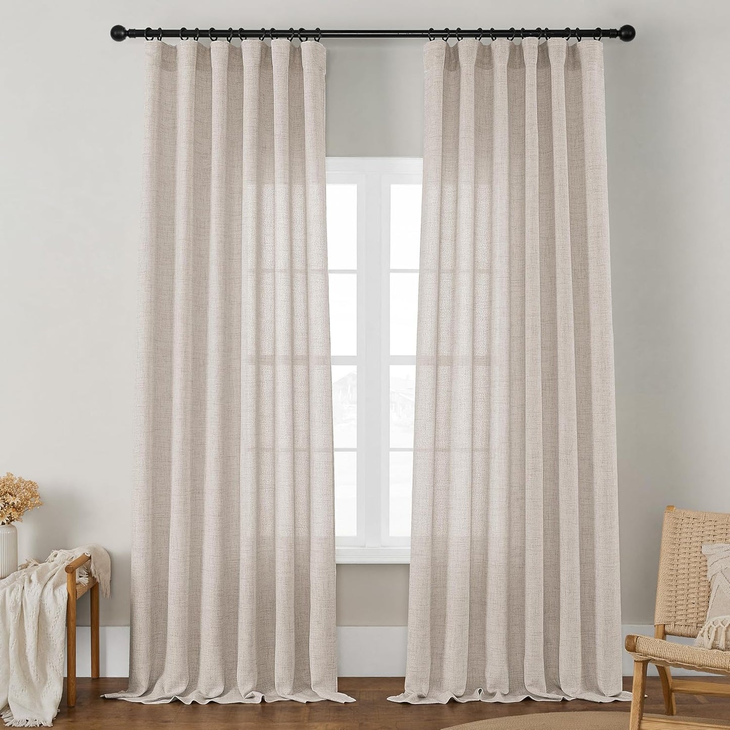 Linen Curtains 108 Inches Long for Bedroom and Living Room