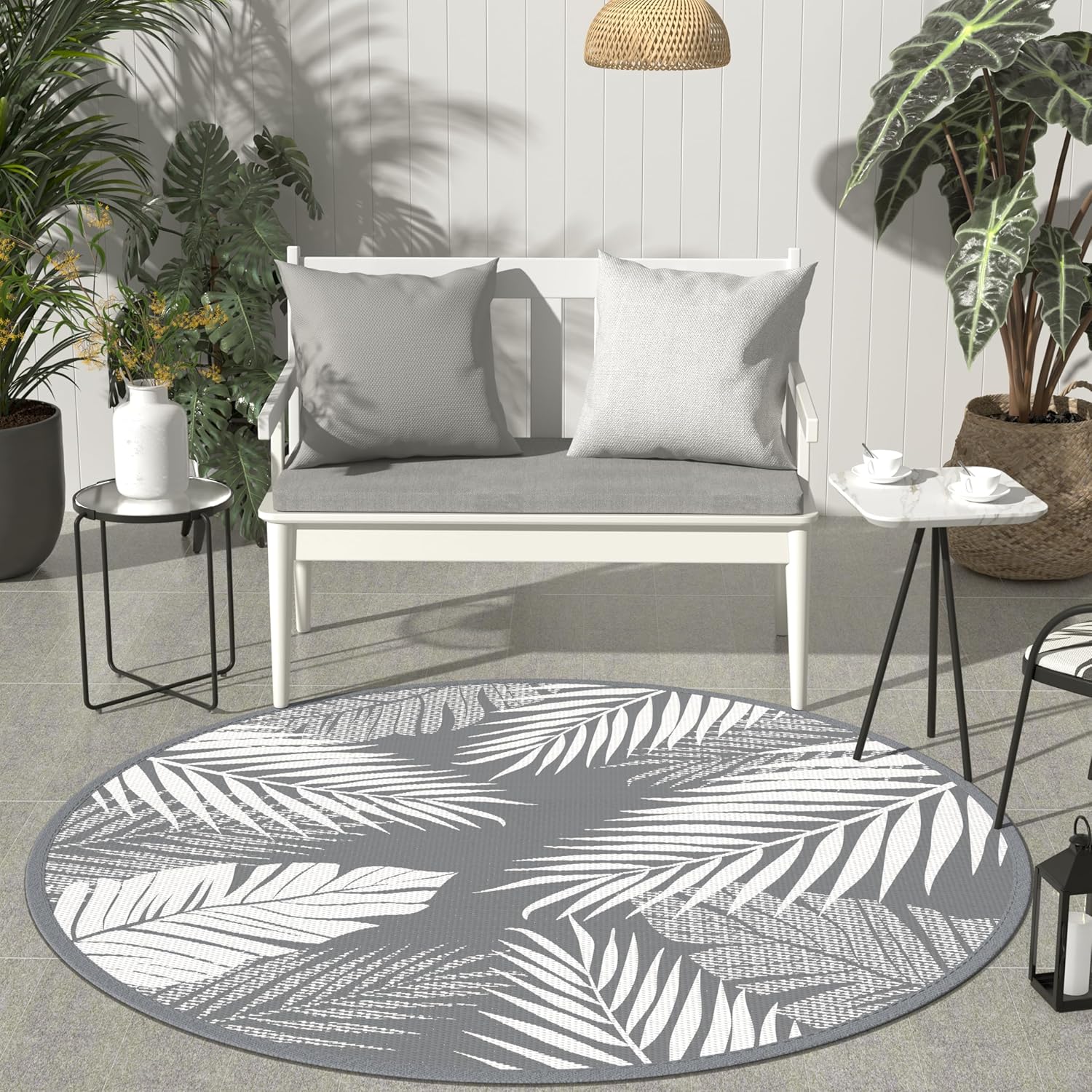 GENIMO Outdoor Rug 8ft Round Waterproof for Patios and More