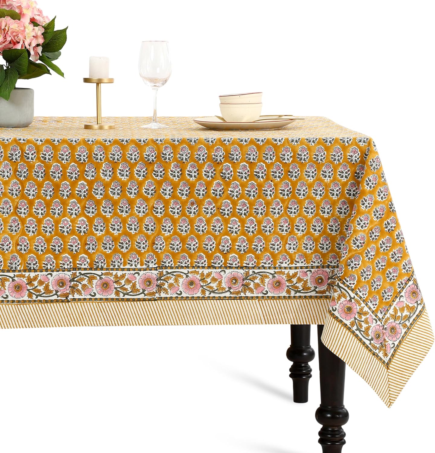 CPC Cotton Print Club 60x90 Inch Indian Block Print Tablecloth