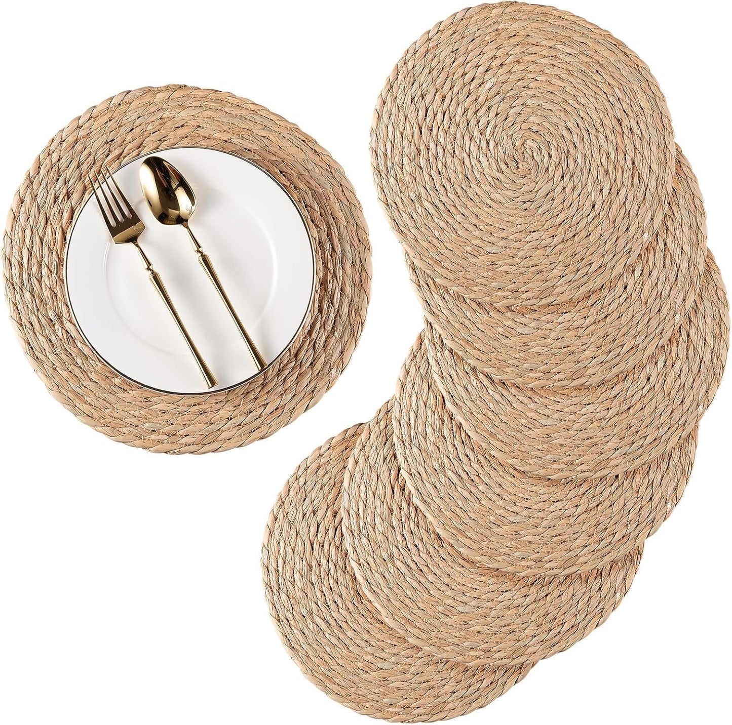 Natural Water Hyacinth Round Woven Placemats Set of 10