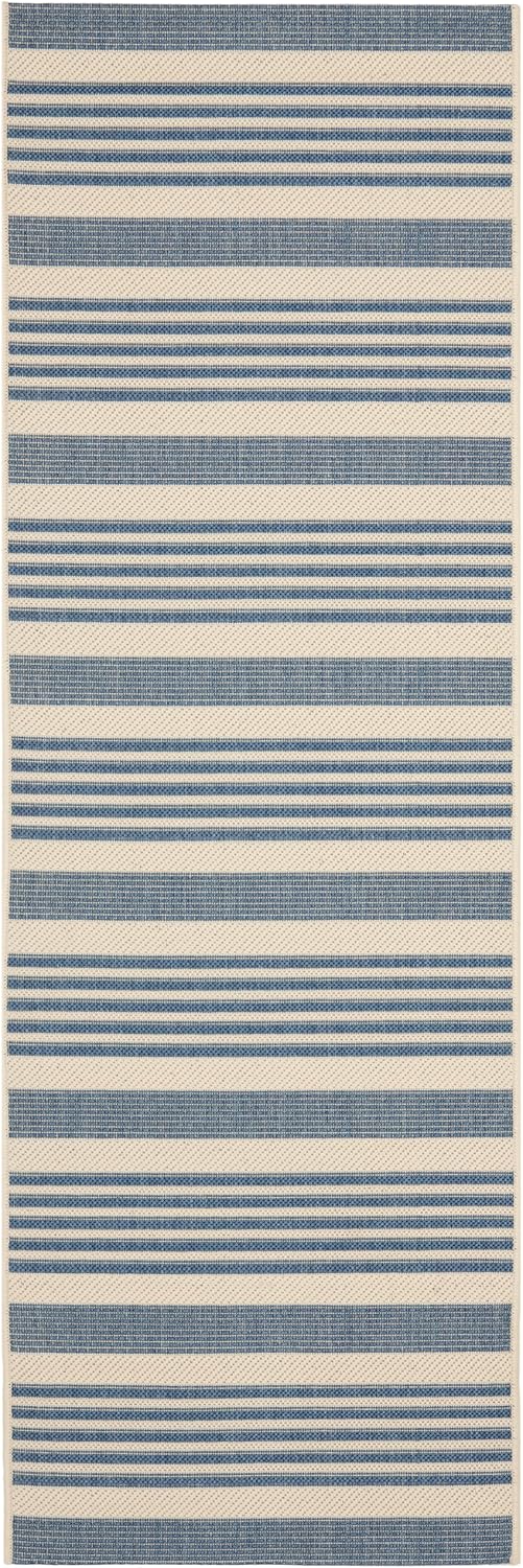 SAFAVIEH Courtyard Collection 2ft 3in x 20ft Beige/Blue Runner Rug
