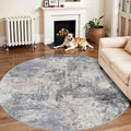 Washable 6ft Round Area Rug - Soft Low Pile Abstract Blue Rug