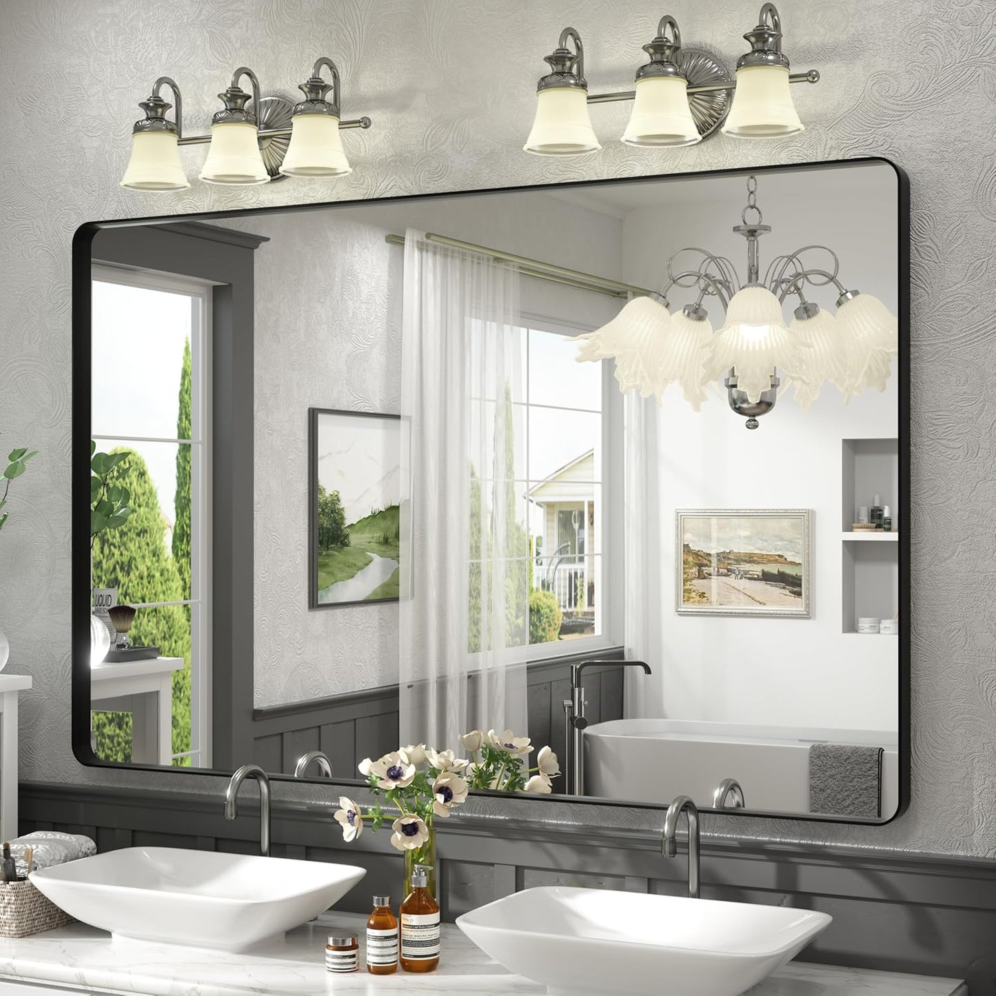 CHAMROR 55x36 Inch Black Metal Framed Bathroom Mirror Review