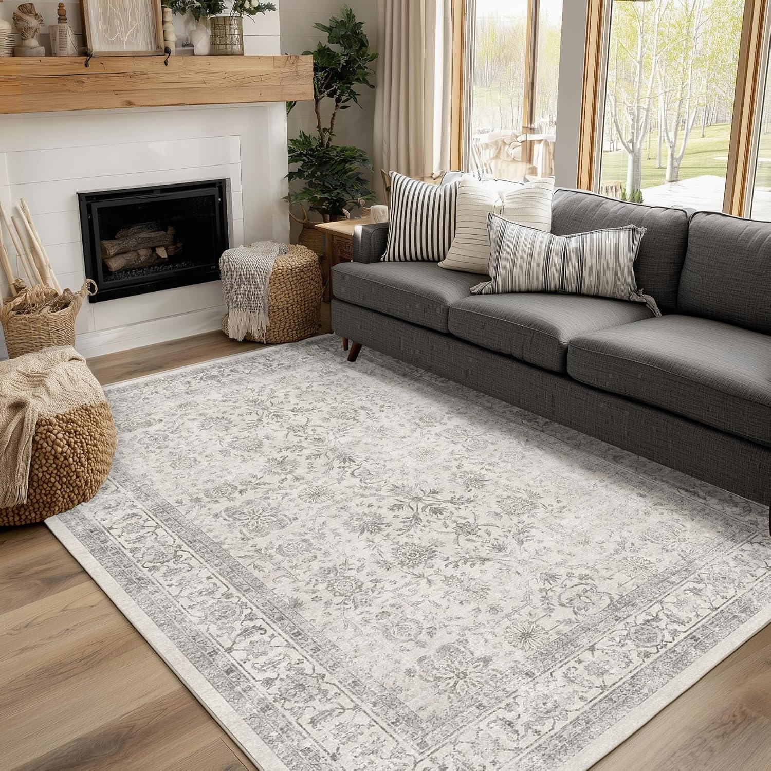 FMFUNCTEX 5x7 Washable Area Rug for Living Room and Bedroom