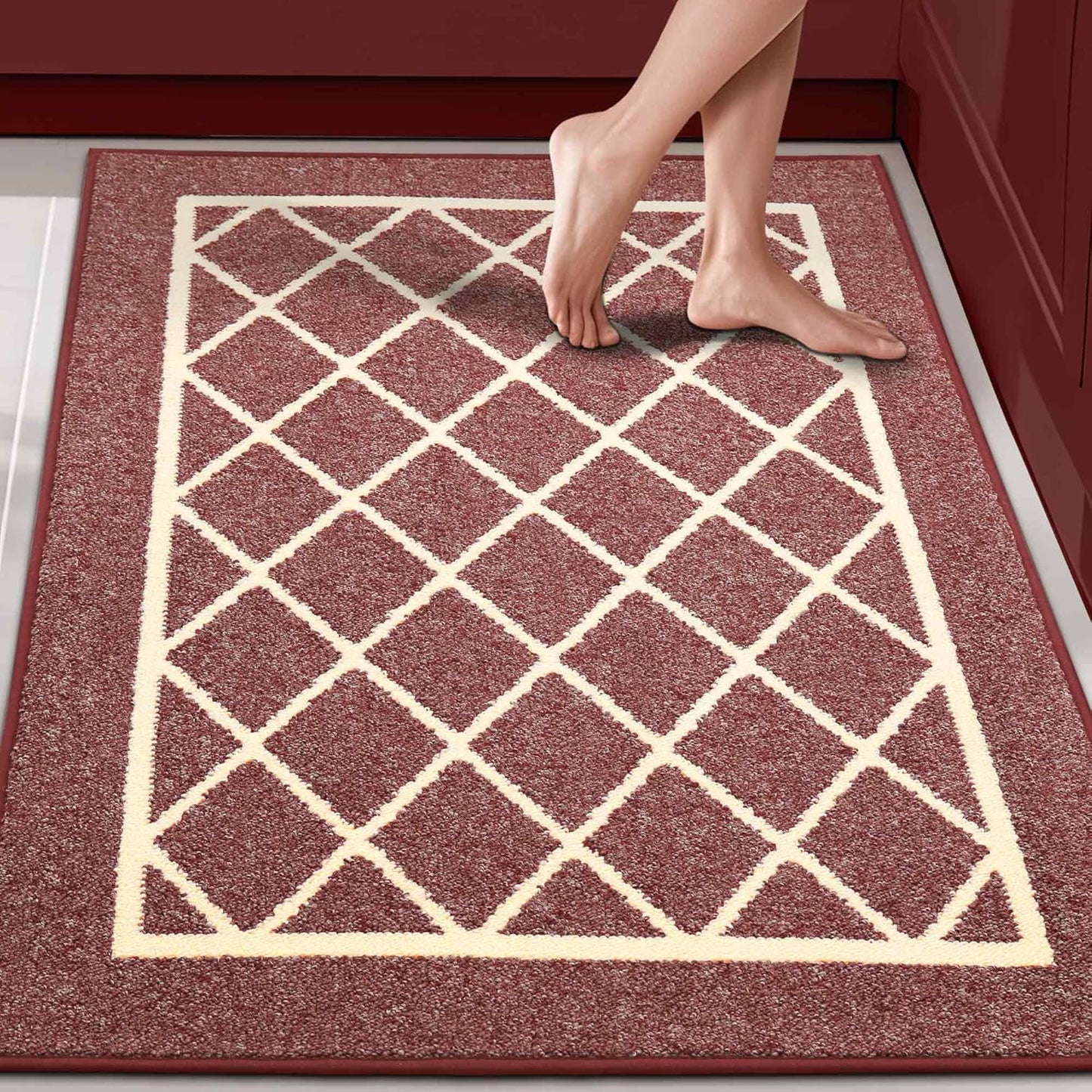 BEQHAUSE Kitchen Rugs Non Slip Mats for Floor 32x48 Red
