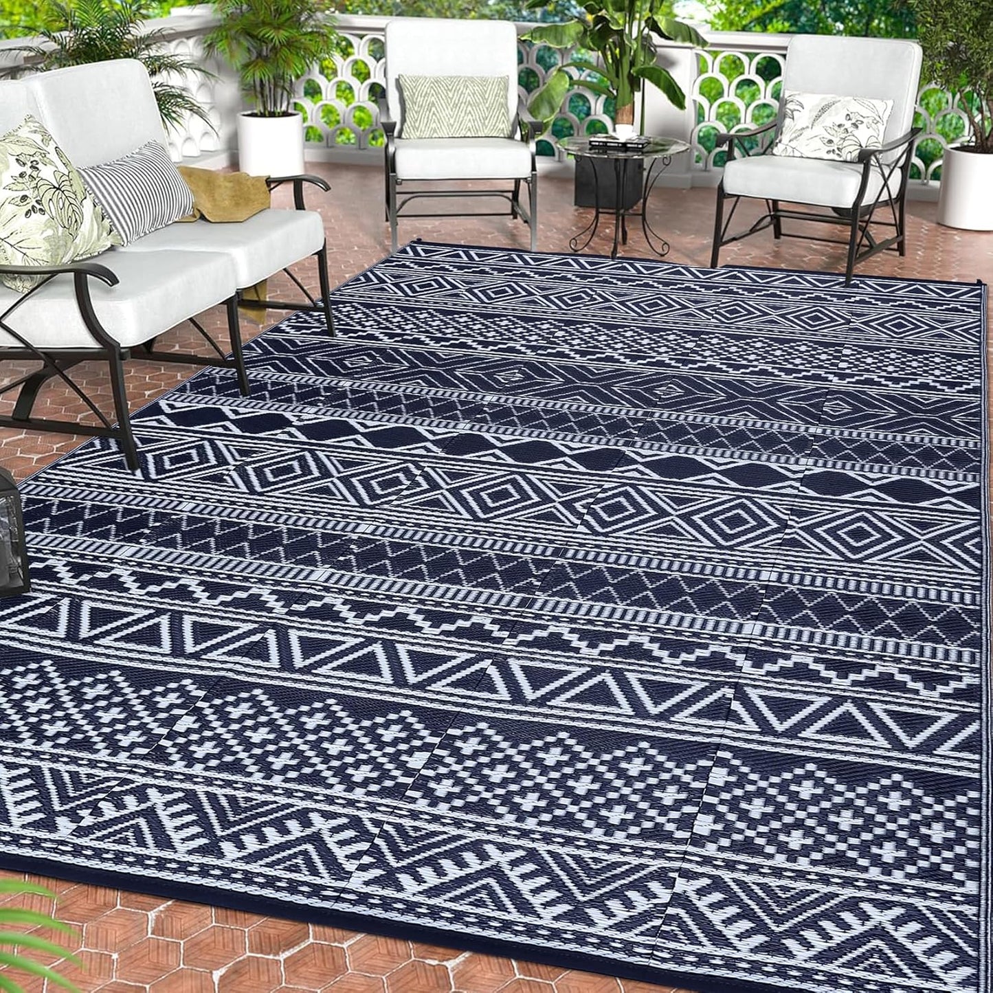 Outdoor Rug 9x18 Waterproof Patio Rugs for Camping and Picnics