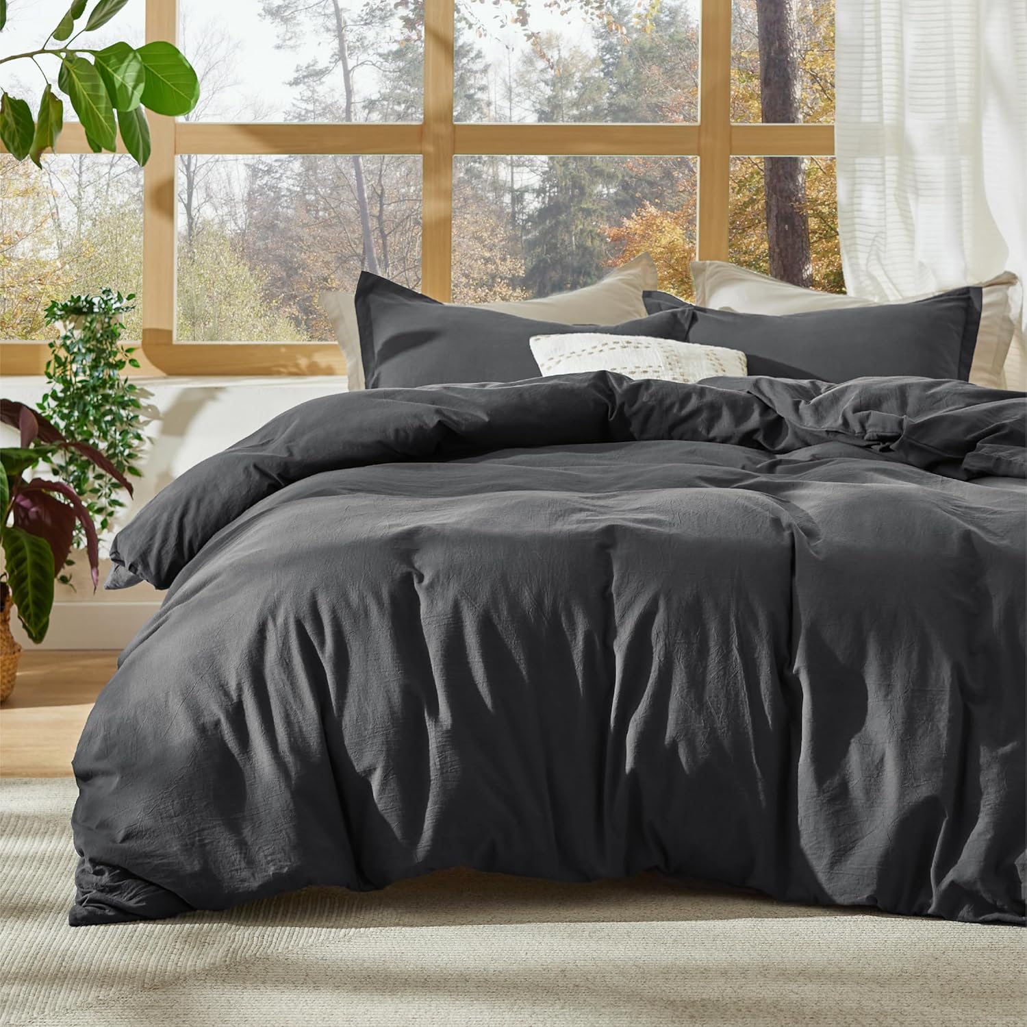 Bedsure Stone Washed Cotton Duvet Cover King - Charcoal Softness