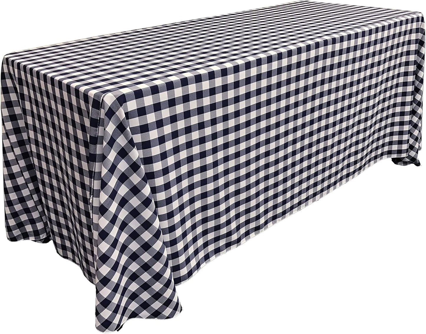Navy Gingham Checkered Tablecloth - Elegant 90 x 132 in. Design