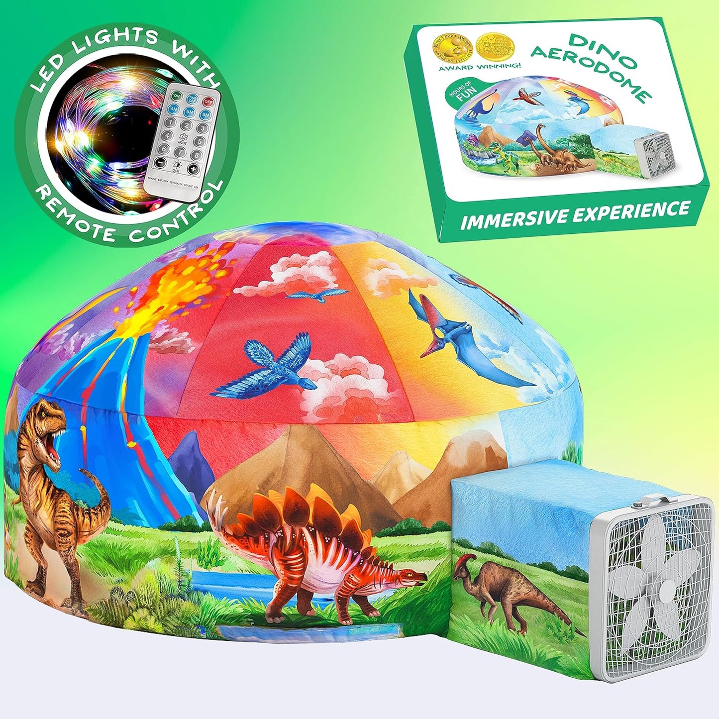 Dino Aerodome Inflatable Fort with LED Lights for Kids Fun