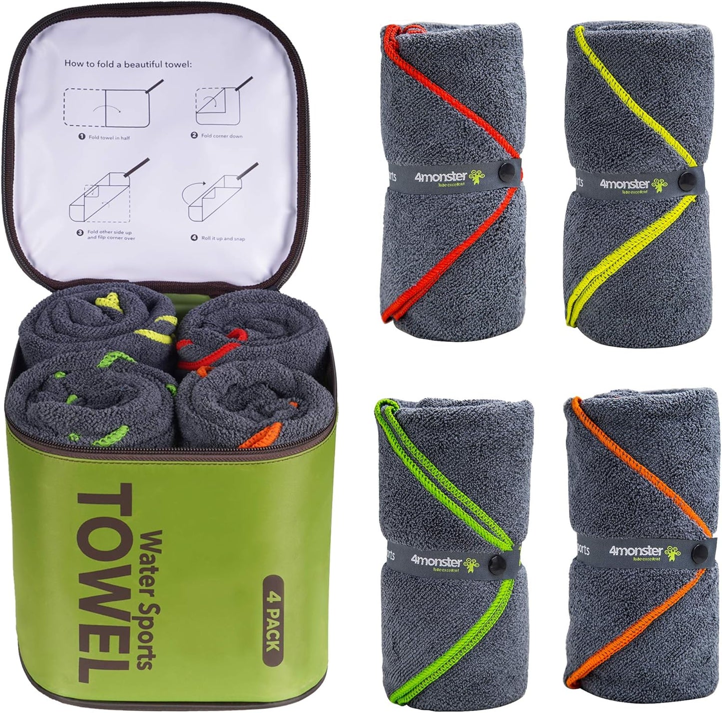 4Monster Quick Dry Microfiber Towels - Pack of 4