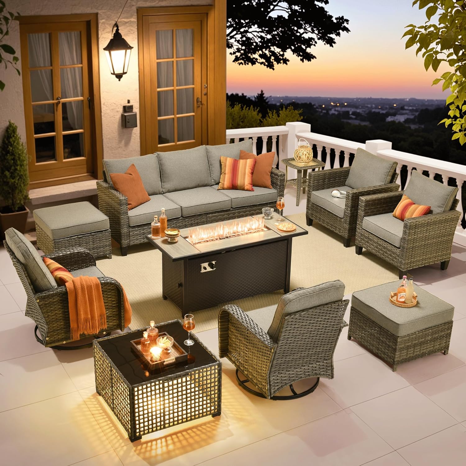 ovios 10 Pieces Patio Furniture Set with Rocking Swivel Chairs