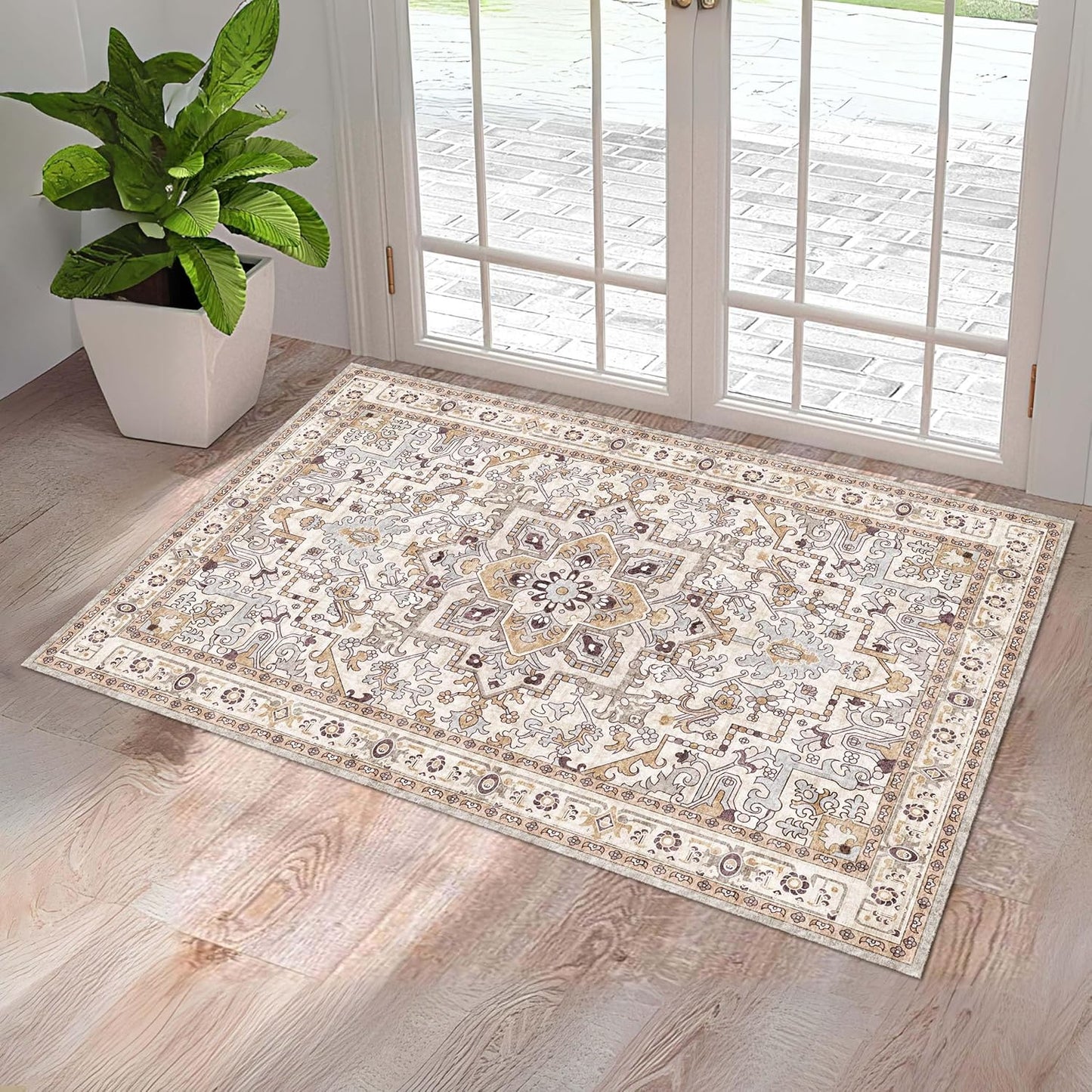 Washable Entryway Rug 3x5 - Non Slip Ultra-Soft Flannel Carpet