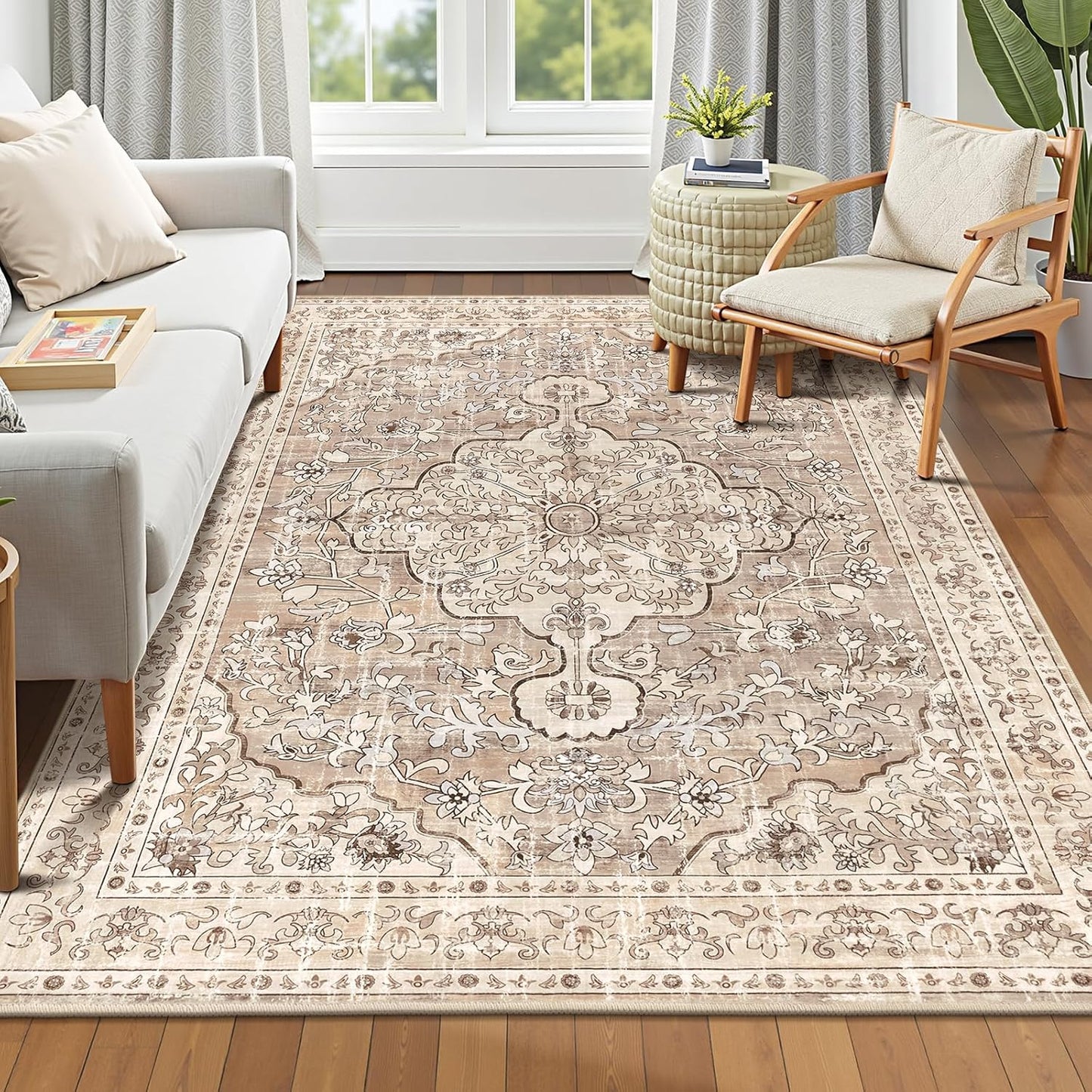 Pauwer Boho Washable Area Rug 6x9 for Living Room and Bedroom