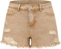 Women Mid Rise Ripped Stretchy Jeans Shorts Frayed Raw Hem - Summer