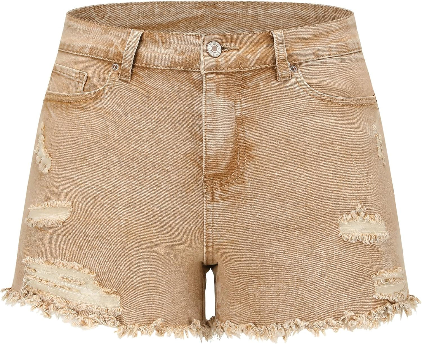 Mid Rise Ripped Stretchy Jeans Shorts for Women - Casual Denim