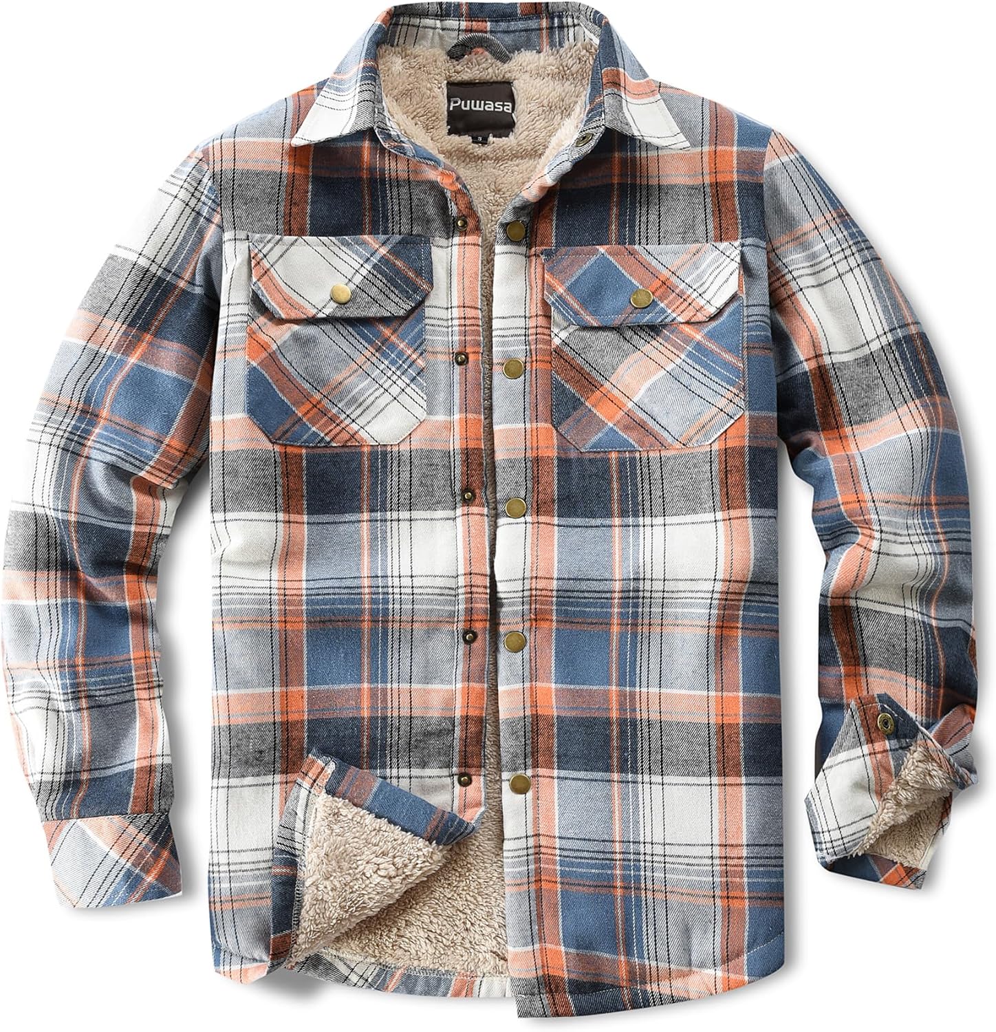 Men's Sherpa Lined Cotton Flannel Shirt Jacket for Winter Wear