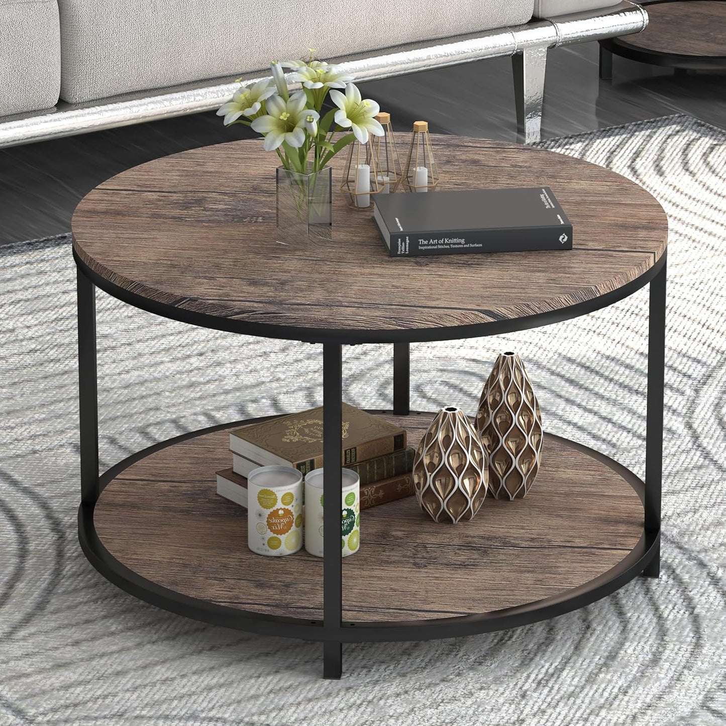 Round Coffee Table with Storage Shelf for Modern Living Rooms