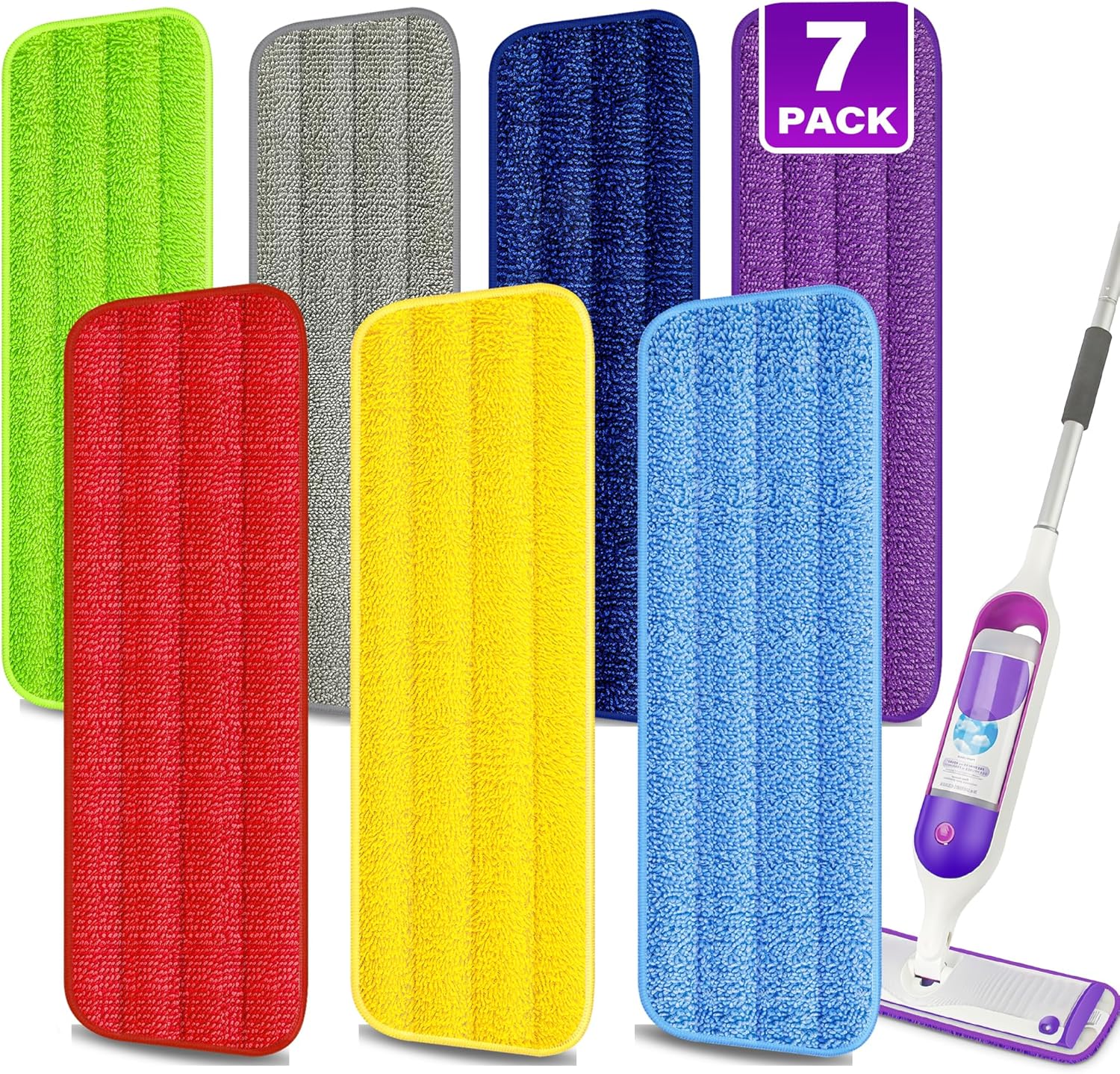 7 Reusable Microfiber Mop Pads - Machine Washable