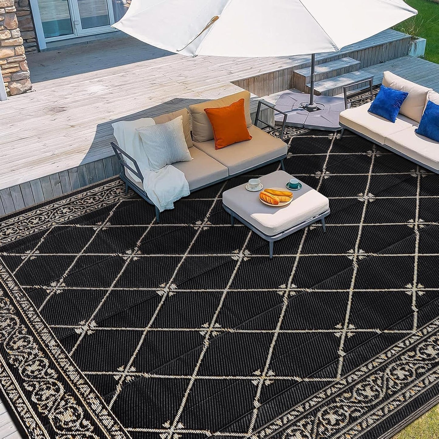 Reversible Outdoor Rug 8ftx10ft Waterproof for Patios and More