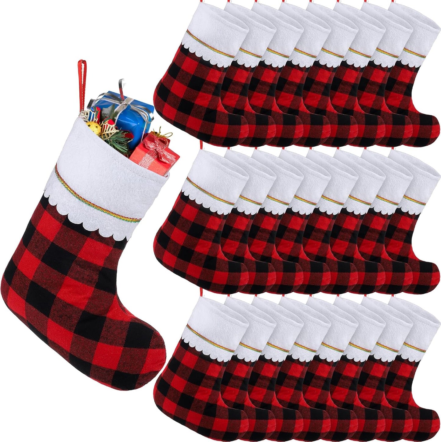 24 Pack Christmas Buffalo Plaid Felt Stockings for Holiday Cheer
