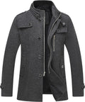 Men's Wool Blend Stand Collar Pea Coat - Windproof Warm