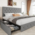 King Size Upholstered Platform Bed Frame with 4 Storage Drawers