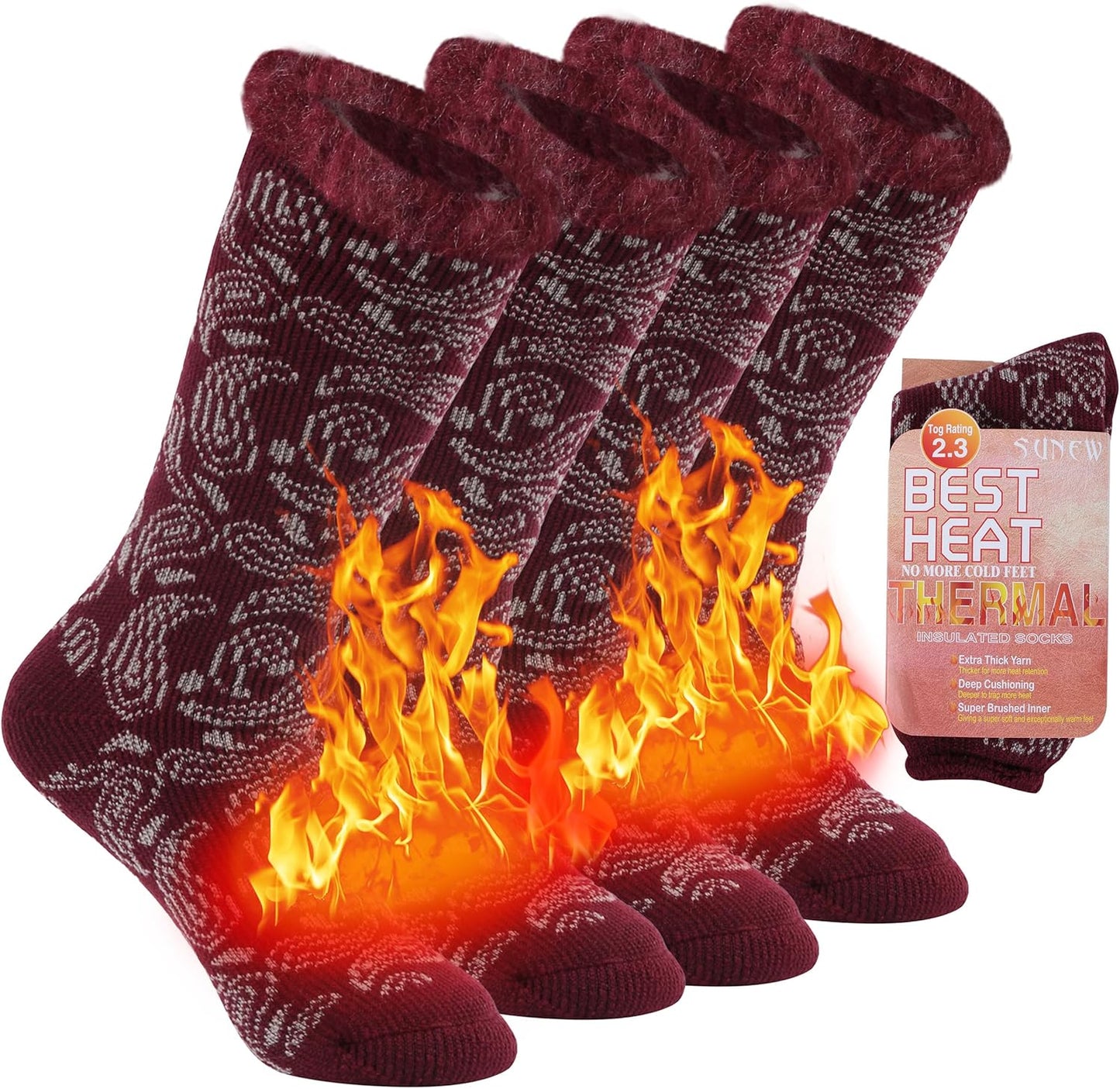 Heated Winter Heavy Crew Socks by Sunew