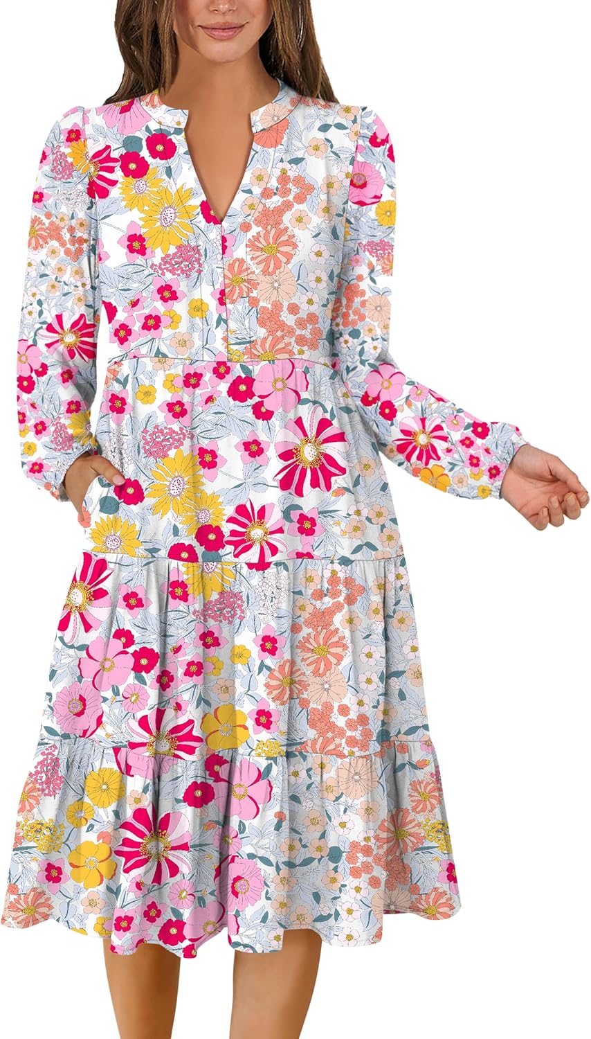 ANRABESS Long Sleeve Midi Dresses for Women - Casual Boho Style