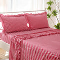 Red White Plaid Ruffle Sheets Twin Size 4-Piece Set - Cozy Farmhouse
