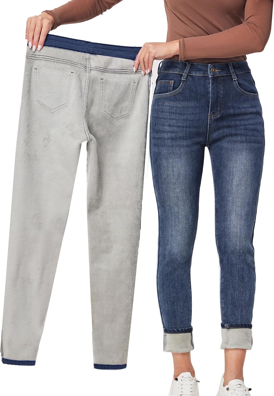 Yehopere Women's Winter Fleece Lined Jeans for Cold Weather